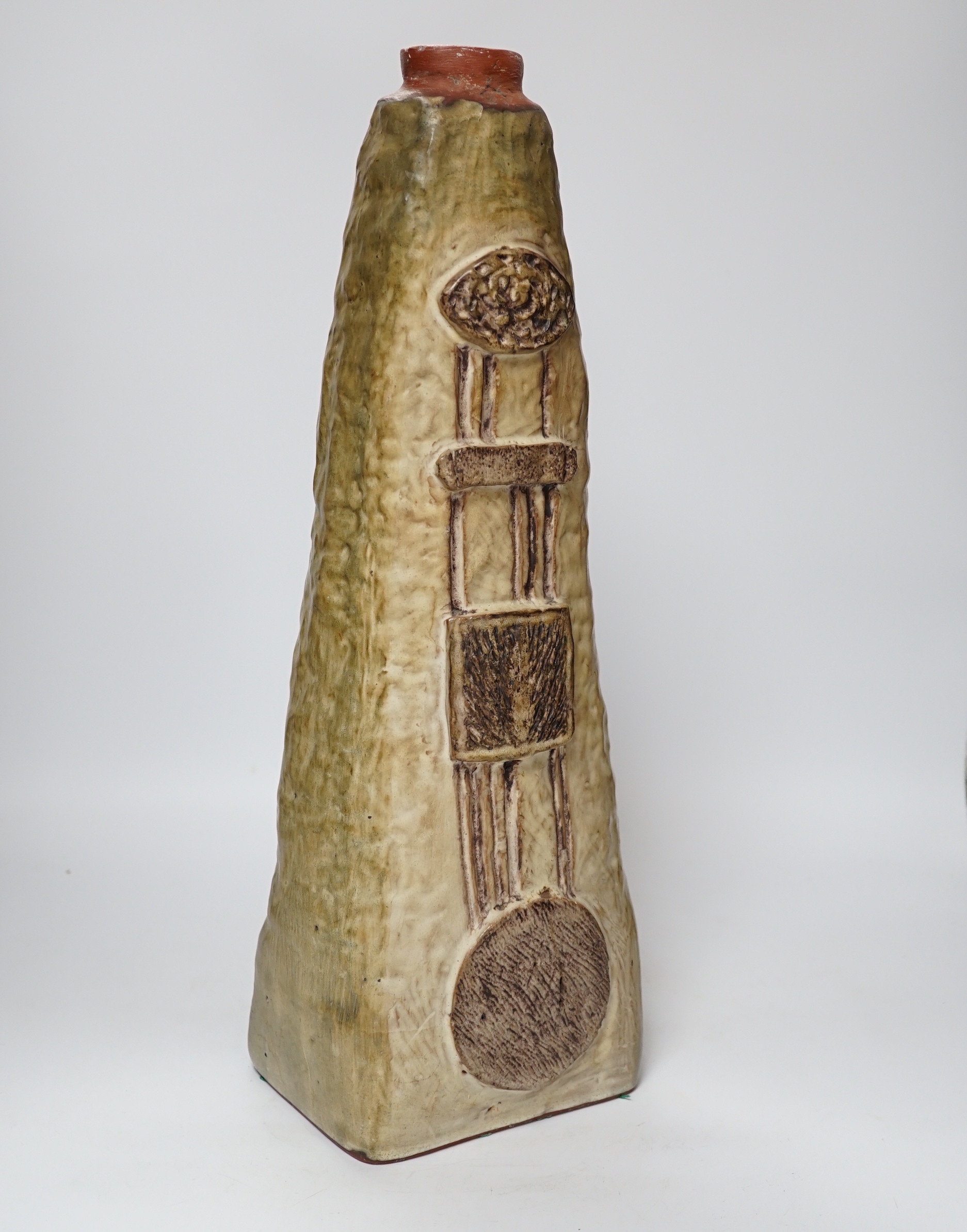 A Troika type terracotta lamp stem, 47cm high